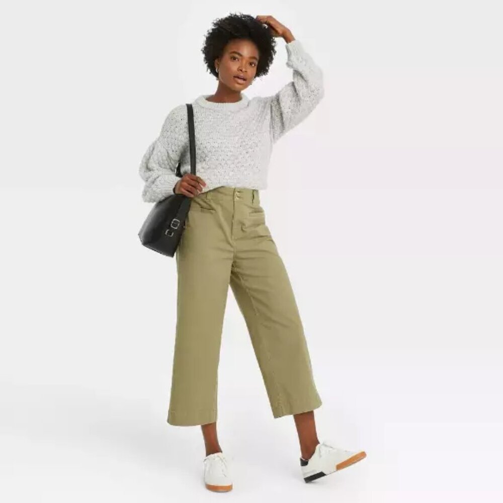 A New Day Women's High-Rise Cropped Wide Leg Pants OLIVE SIZE 4